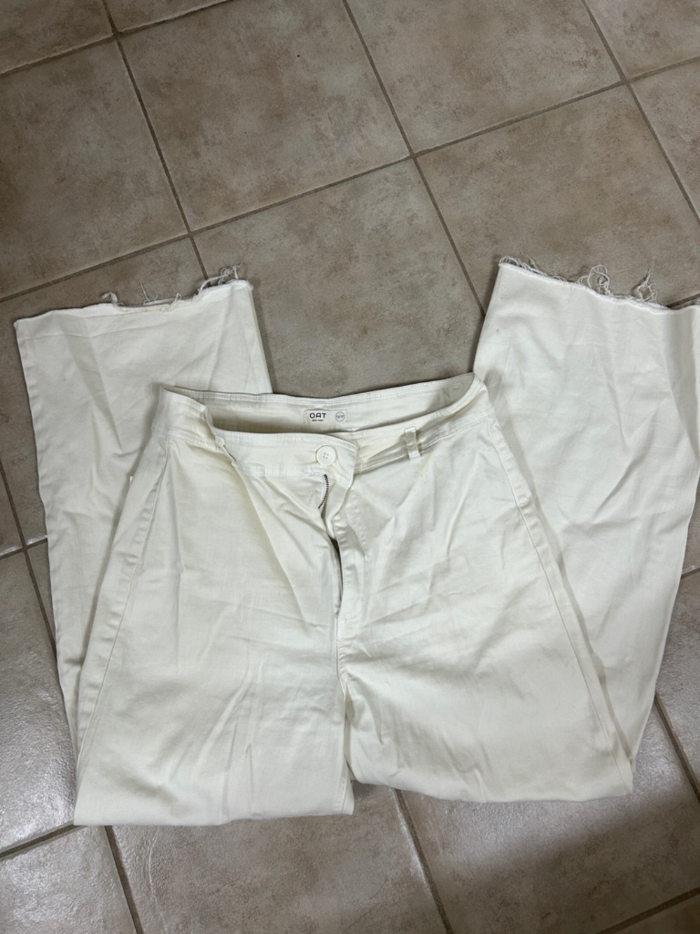 Oat New York White Wide Leg Jeans - Frayed Hem